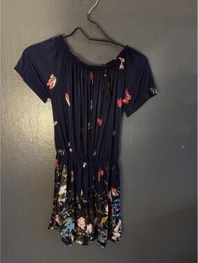 C-mode Women's Navy Floral Butterfly Print Casual Summer Romper Dress